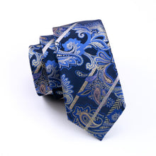 Load image into Gallery viewer, Royal Blue Striped Paisley Tie Set