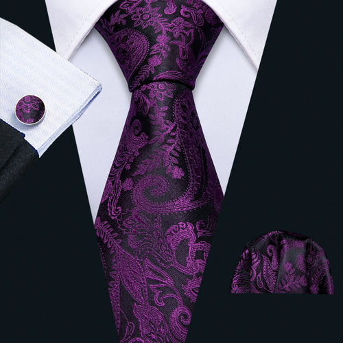 Deep Purple Paisley Tie Set