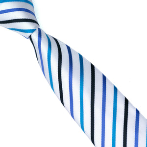 White Blue and Black Striped Slim Tie