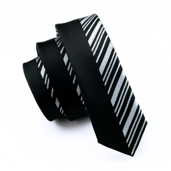 White and Black Geometric Slim Tie