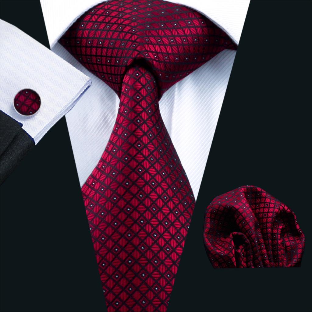 Dark Red Plaid Tie Set