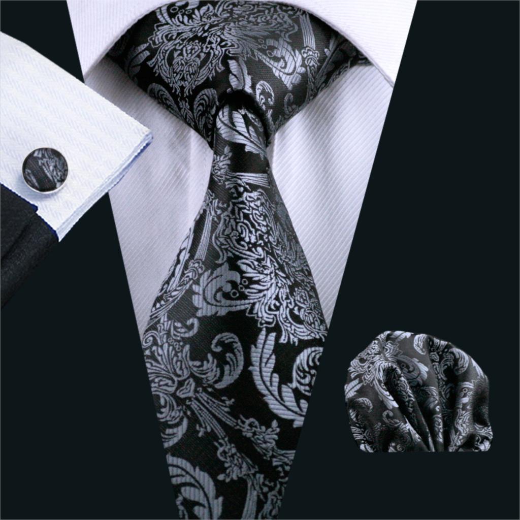 Grey and Black Paisley Tie Set