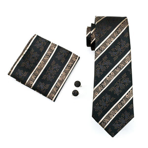 Brown Floral Striped Tie Set