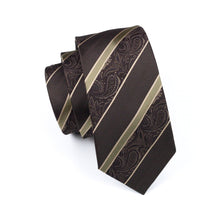 Load image into Gallery viewer, Brown and Gold Striped Paisley Tie Set