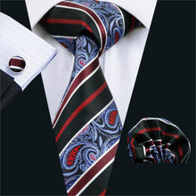 Load image into Gallery viewer, Blue and Red Striped Paisley Tie Set
