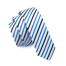 Load image into Gallery viewer, White Blue and Black Striped Slim Tie