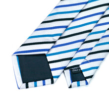 Load image into Gallery viewer, White Blue and Black Striped Slim Tie