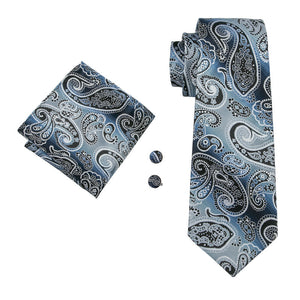 Blue Silver Paisley Tie Set