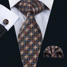 Load image into Gallery viewer, Brown and Blue Geometric Tie Set