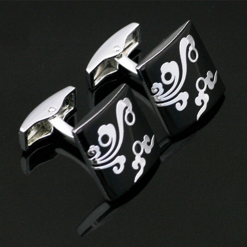 Black and Silver Floral Cufflinks