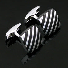 Load image into Gallery viewer, Silver and Black Striped Cufflinks