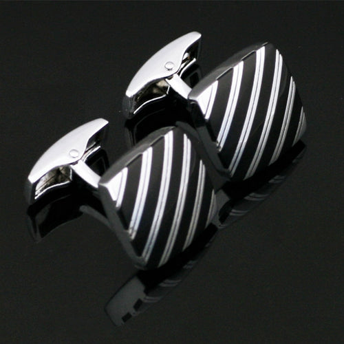 Silver and Black Striped Cufflinks