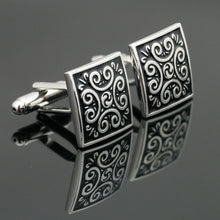 Load image into Gallery viewer, Black and Silver Geometric Cufflinks
